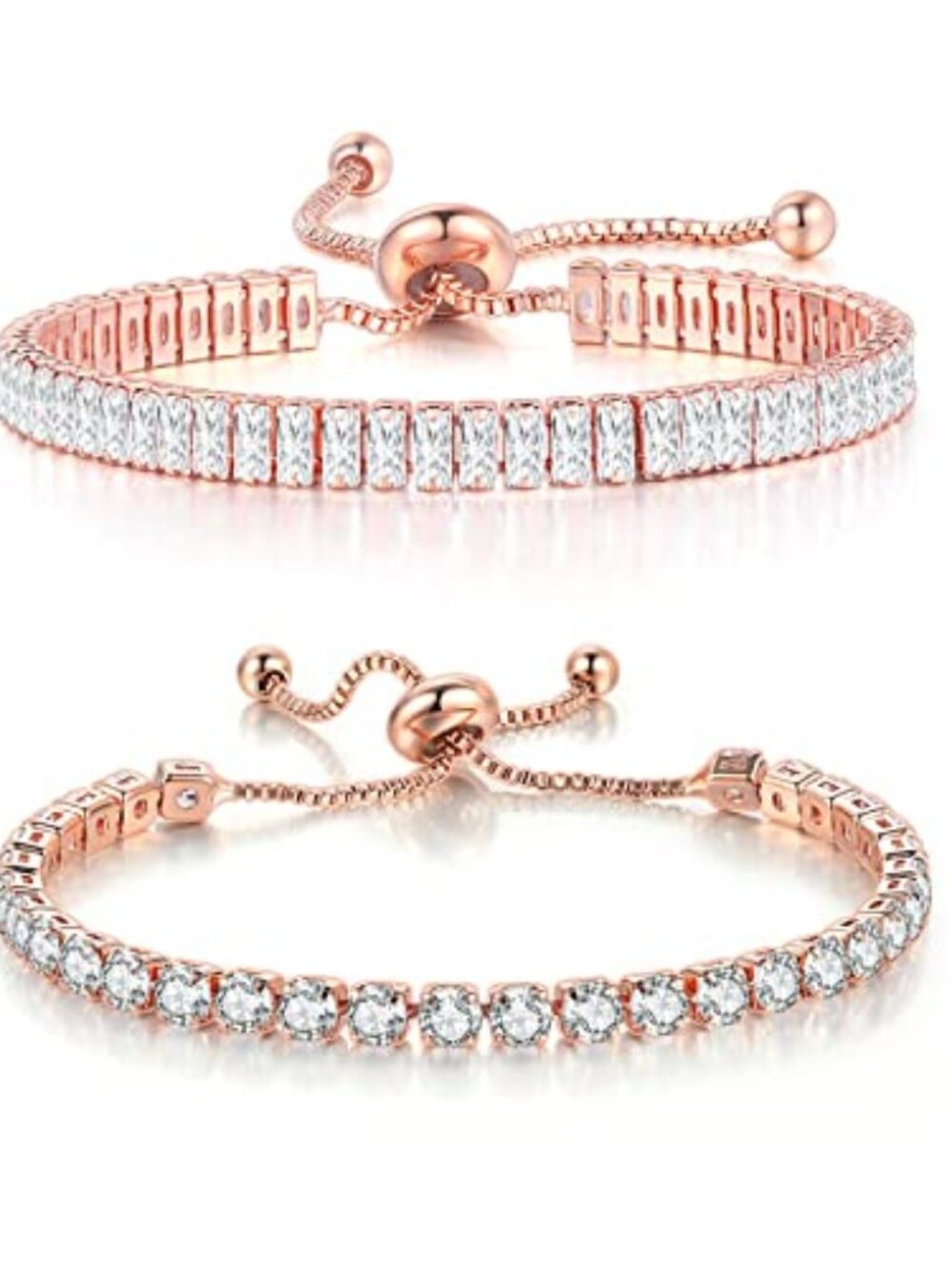 New - Dainty Sparkling Crystal Tennis Bracelets Set 18K Gold Plated Shiny Cubic